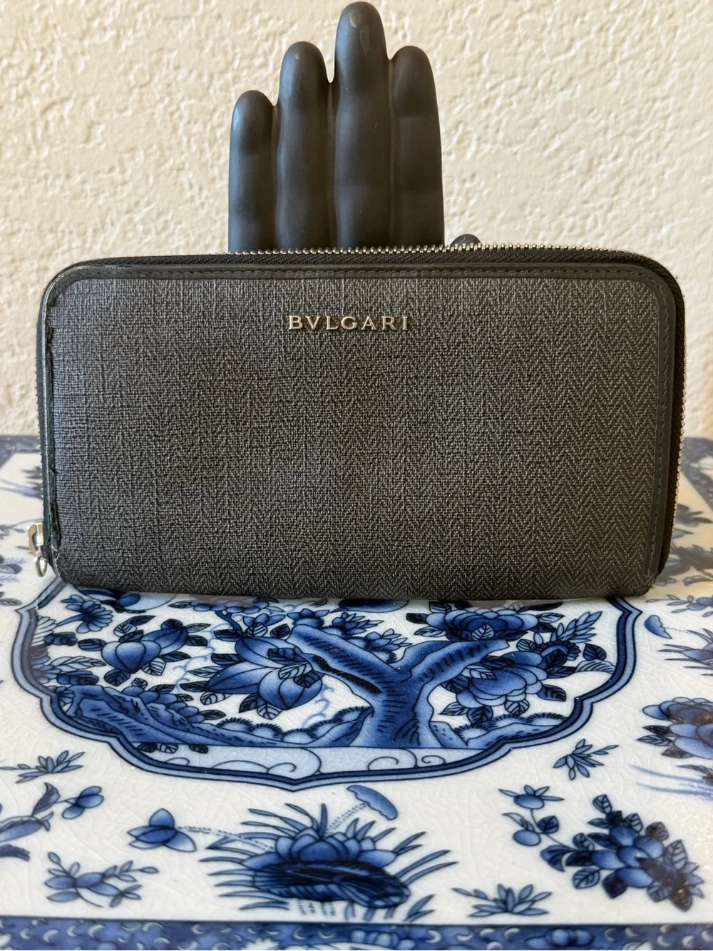 BVLGARI Gray Zip Around Wallet